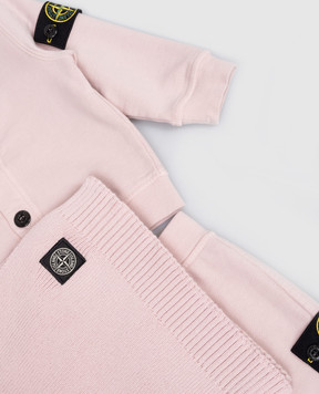 Stone Island Дитячий рожевий комплект з кардигана, штанів та ковдри L1S16M200001S0917