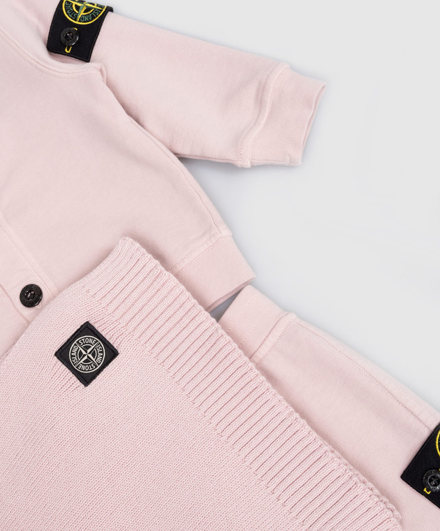 Stone Island Детский розовый комплект из кардигана, брюк и одеяла L1S16M200001S0917 изображение 3