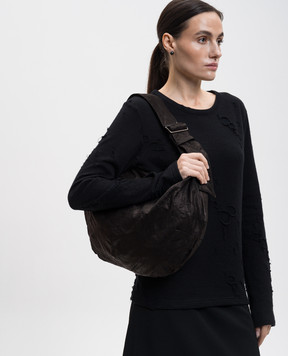 Y`S Yamamoto Чорна шкіряна сумка-хобо YLI07715