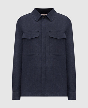 Agnona Синяя куртка в стиле рубашки из льна TS09U1YU3047