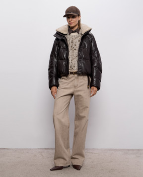 Brunello Cucinelli Коричневая кожаная пуховая куртка MPCTN7552