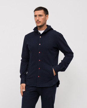 Kiton Синяя рубашка из шерсти и кашемира с капюшоном UMCMARK0162G