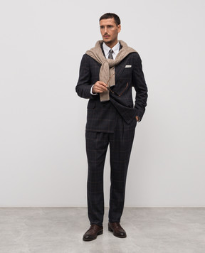 Brunello Cucinelli Синий костюм из кашемира и шерсти в клетку MV428LDPM