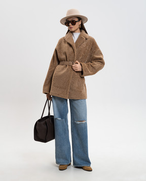 Babe Pay Pls Бежевая двусторонняя дубленка с поясом 2421PRADO