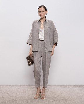 Peserico Коричневая рубашка из льна с цепочкой S0649102600