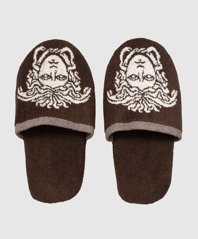 Versace Коричневі домашні махрові капці з візерунком емблеми Medusa 10242161A17767 зображення 4