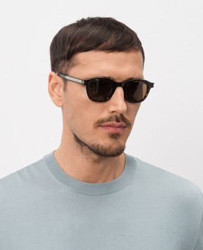 Saint Laurent Коричневі сонцезахисні окуляри з ефектом черепахового панцира 862873Y9967