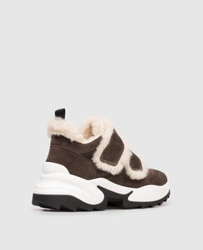 Sergio Rossi Коричневі замшеві кросівки Extreme на хутрі B13810MFI666