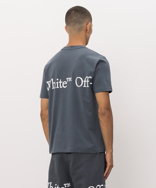 Off-White Голубая футболка с контрастным принтом логотипа 44MAA16MF26J00G изображение 4