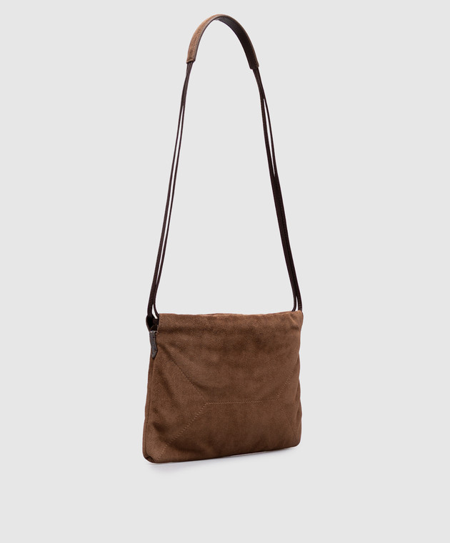 Brunello Cucinelli Коричнева замшева сумка-кісет з ланцюжком моніль MBDLD2808P зображення 3
