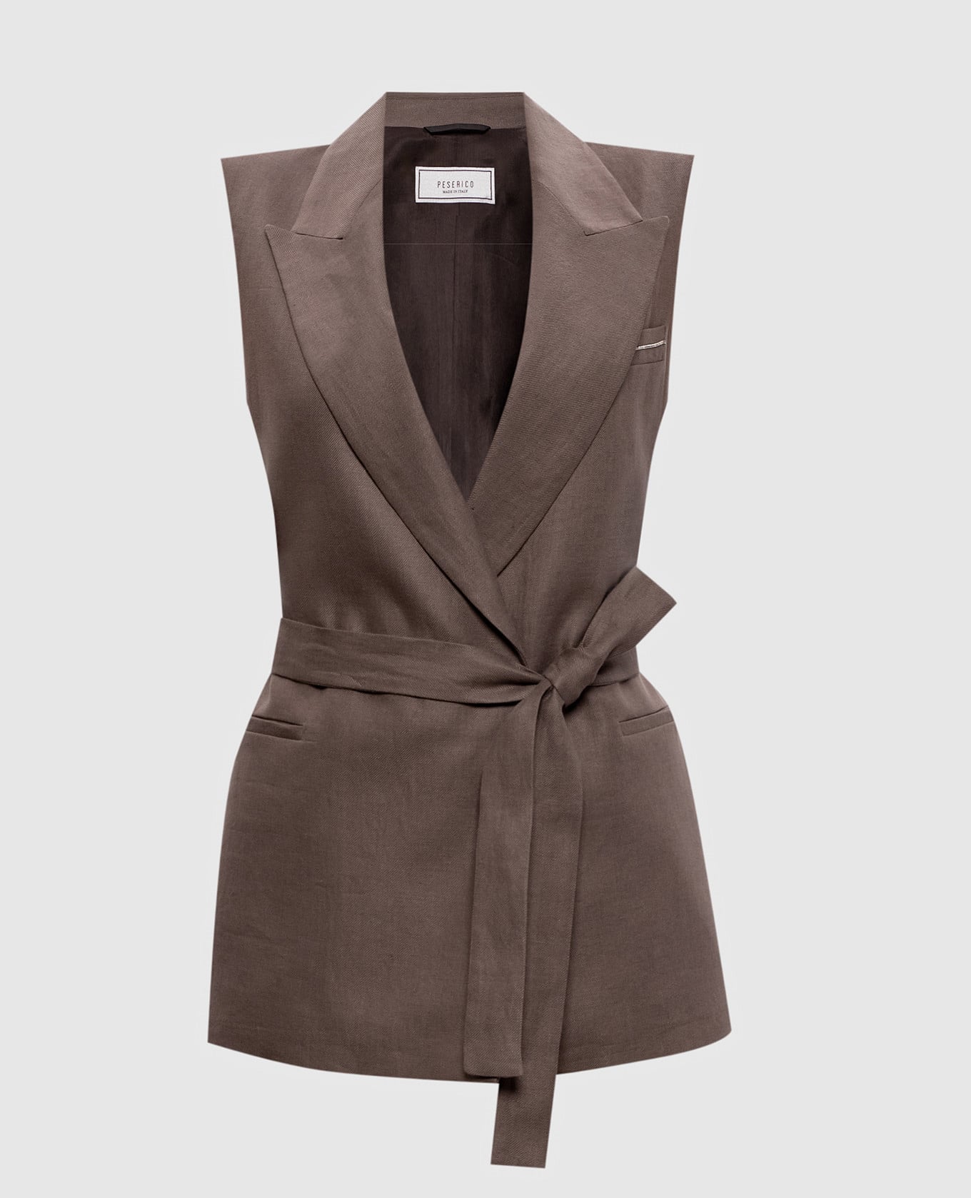 Коричневий двобортний жилет з льону
