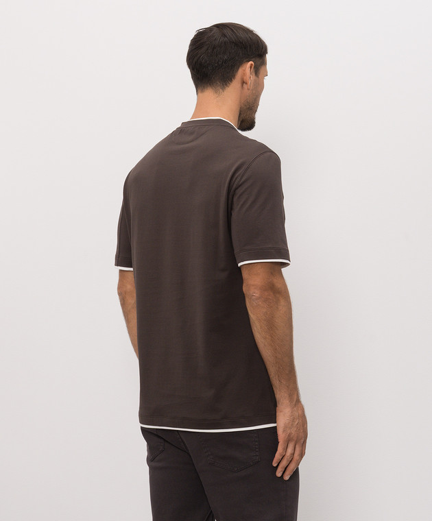 Brunello Cucinelli Коричнева футболка з ефектом накладання шарів M0B137427 зображення 3