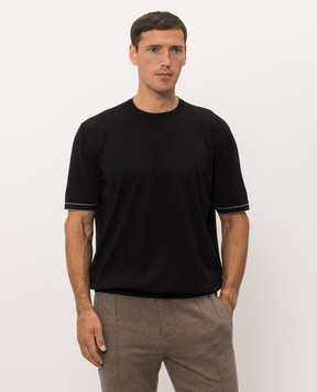 Bertolo Cashmere Чорна футболка з бавовни 90220400205658