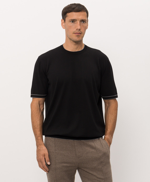 Bertolo Cashmere Черная футболка из хлопка 90220400205658 изображение 3