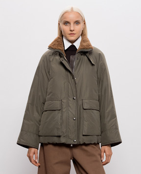 Brunello Cucinelli Пуховая куртка цвета хаки с мехом MH5253658