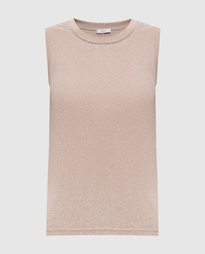 Peserico Бежевий меланжевий топ в рубчик з ланцюжком S08700J005669