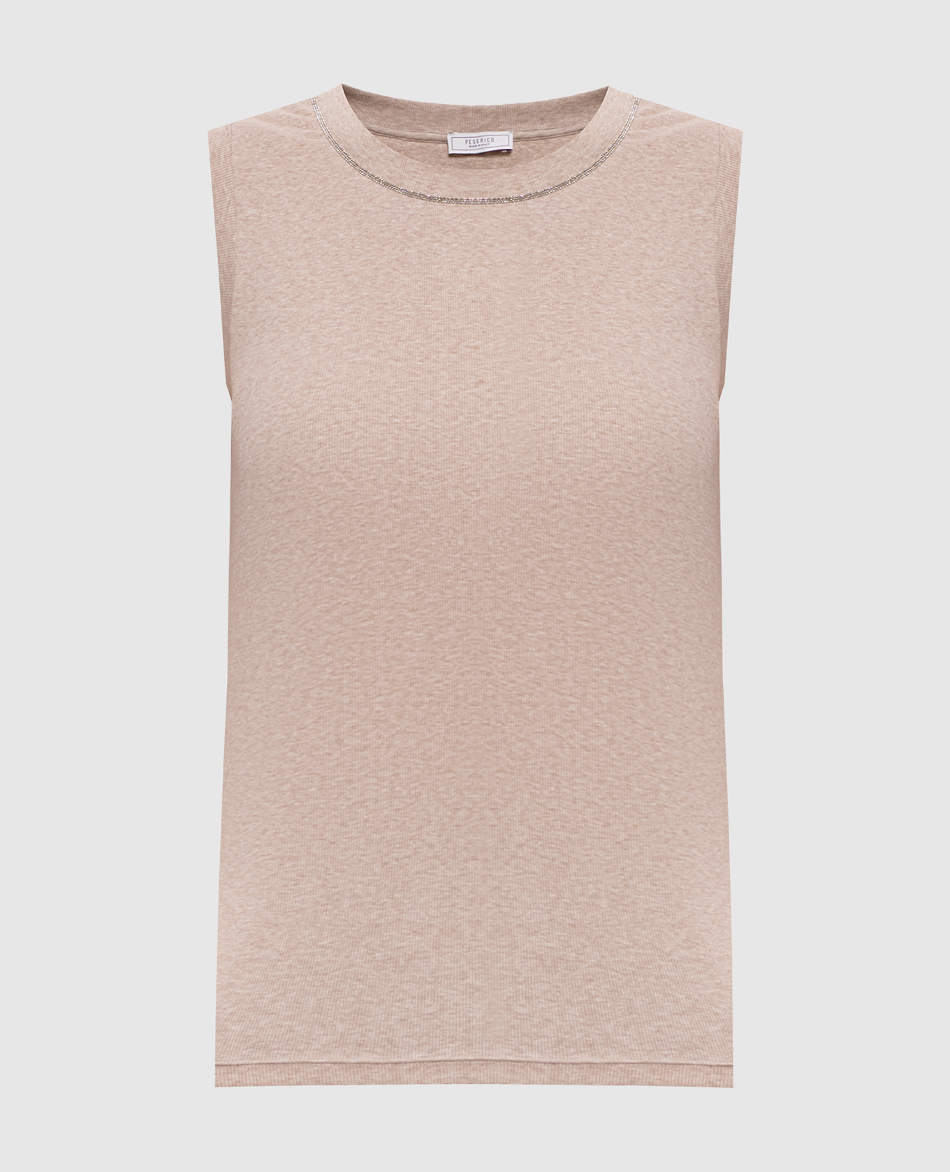 Бежевый меланжевый топ в рубчик с цепочкой