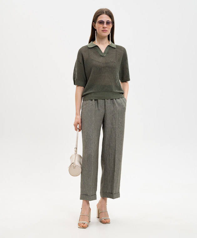 Peserico Серые брюки из льна с отворотами P0430102629 изображение 2