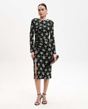 Dolce&Gabbana Чорна сукня із шовку в принт F664HTFSA85