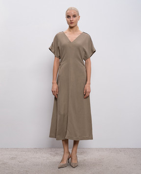 Brunello Cucinelli Коричневое платье миди с льном MH126AHE42
