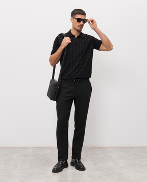 Stefano Ricci Чорне поло з шовком в геометричний візерунок K818115P31F26281