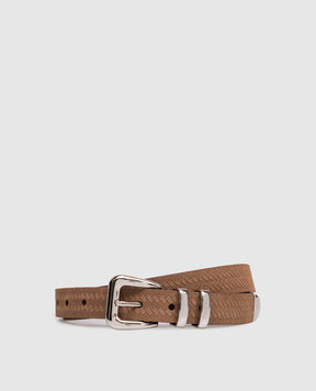 Brunello Cucinelli Коричневый замшевый ремень с брендовым тиснением MAUAS253P