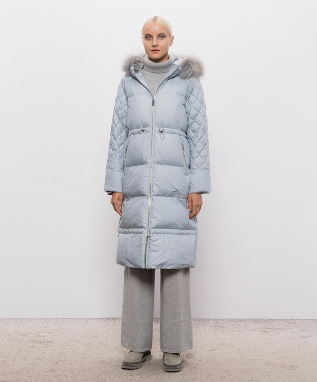 Be Florence Блакитний пуховик з хутром лисиці BE26111 зображення 3
