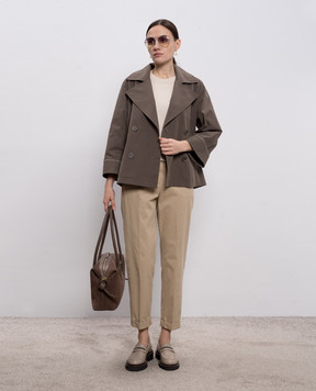 Peserico Коричневий укорочений двобортний тренч з ланцюжком A2511303184