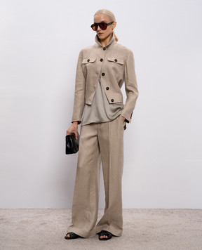 Brunello Cucinelli Бежеві штани з льону з відворотами MH527P8492