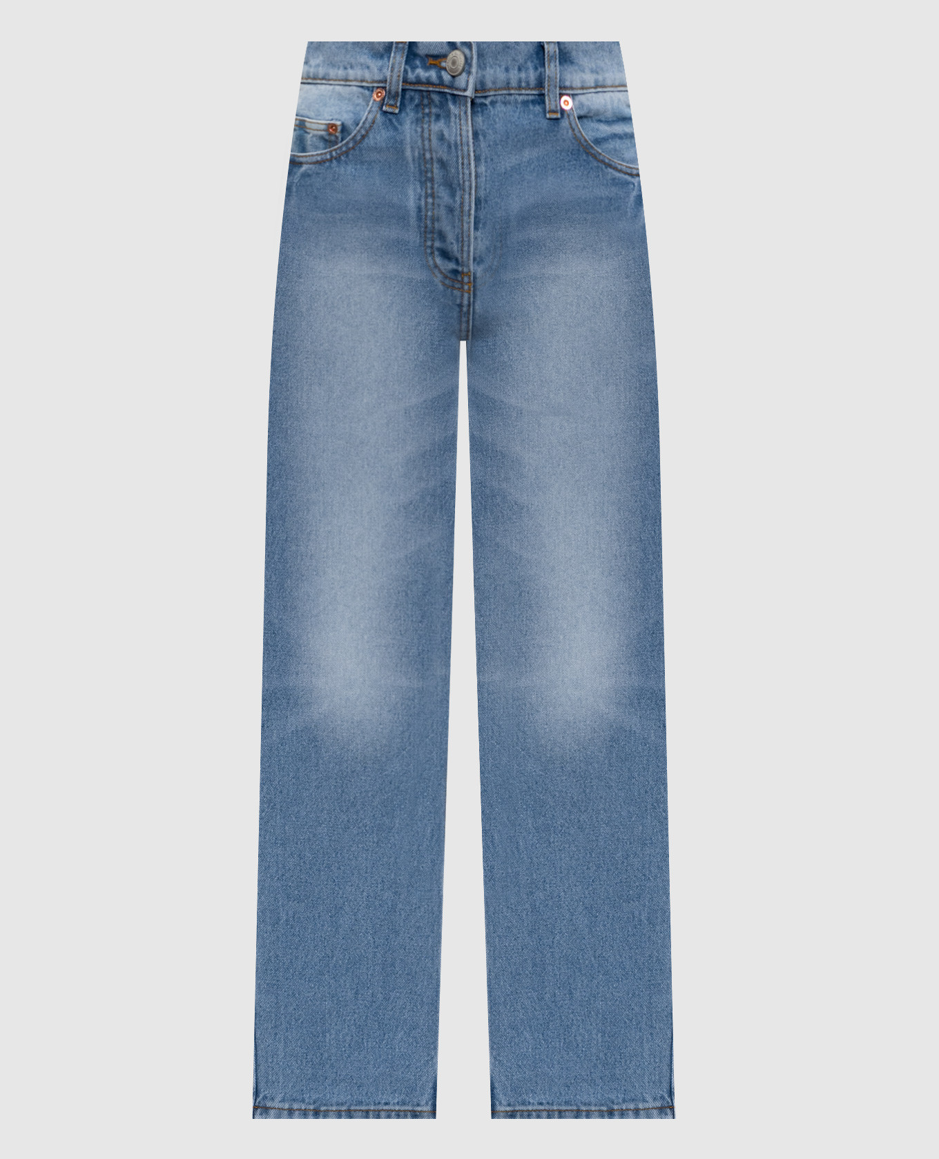 

Голубые джинсы с эффектом потертости, Голубой, Прямые джинсы