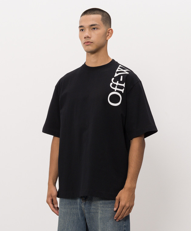 Off-White Черная футболка с контрастным логотипом 44MAA120F26J010 изображение 3