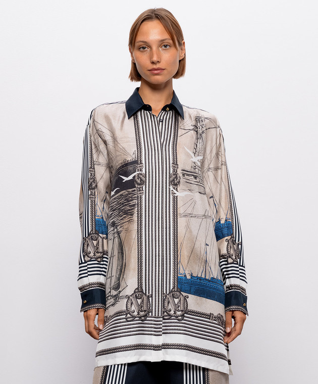 Max Mara Бежевая удлиненная блуза из шелка в принт MXMTEGLIA изображение 3