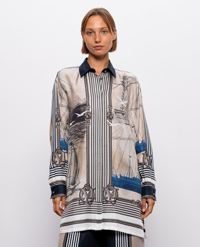 Max Mara Бежевая удлиненная блуза из шелка в принт MXMTEGLIA