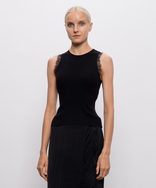 Twinset Черный топ в рубчик с кружевом 262TP3391 изображение 3