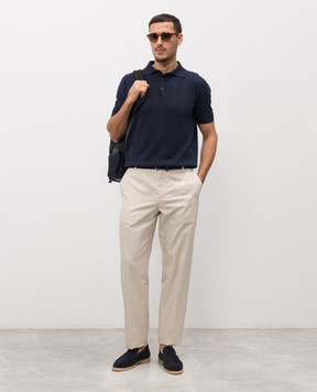 ISAIA Синее поло из льна и шелка MG8361Y0508