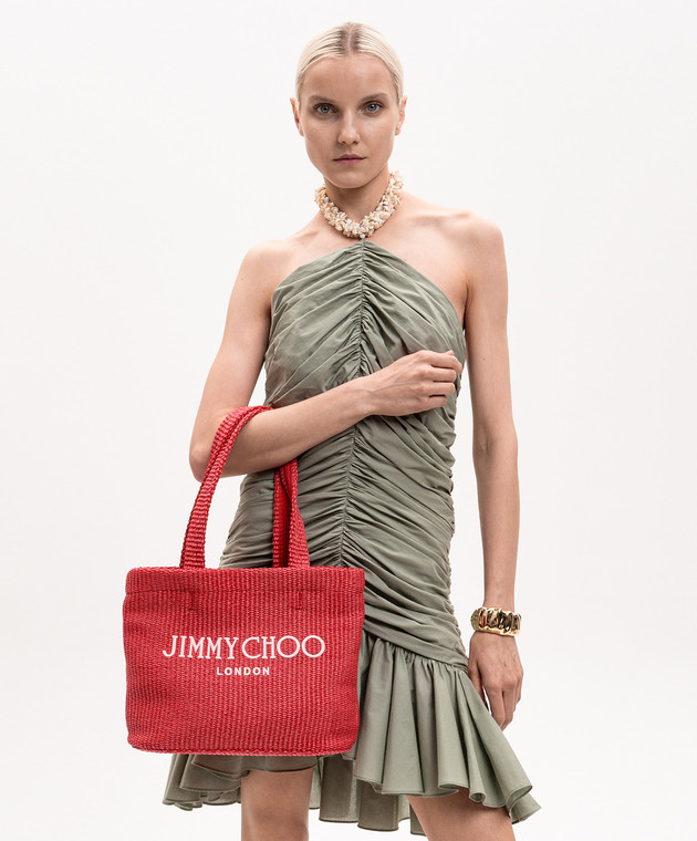 Jimmy Choo Красная сумка-тоут из рафии East-West BEACHTOTEEWMJYN изображение 2