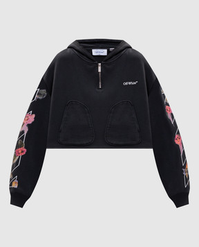 Off-White Серое укороченное худи с принтом 2FE00499T
