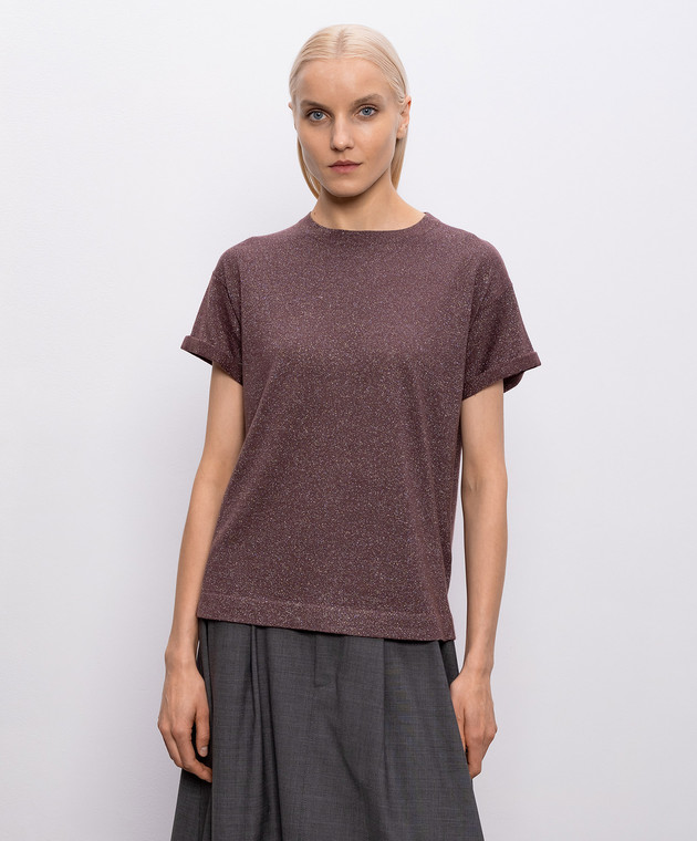 Brunello Cucinelli Фіолетова футболка з кашеміром та шовком з люрексом M41810000P зображення 3