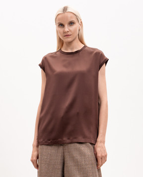 Brunello Cucinelli Коричневый топ из шелка с цепочкой мониль MPC59EH500
