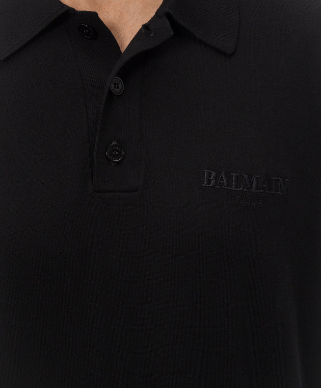Balmain Черное поло с вышивкой логотипа HH1GB045KK24 изображение 5