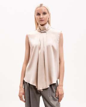 Brunello Cucinelli Бежевый топ из шелка MPC59B1G14