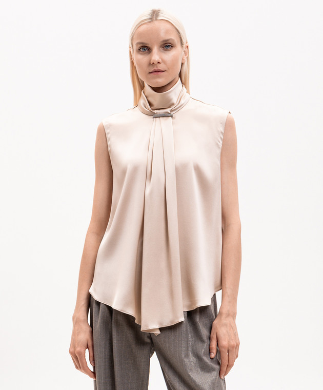 Brunello Cucinelli Бежевий топ із шовку MPC59B1G14 зображення 3