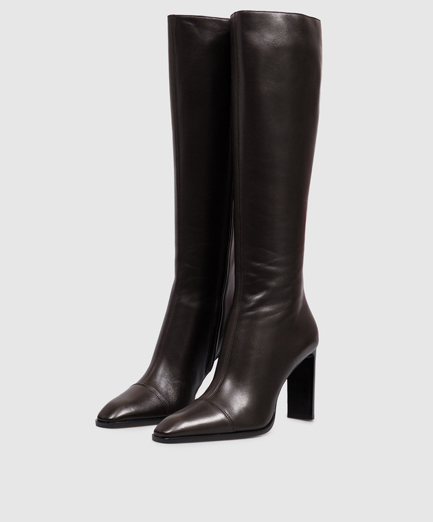 Saint Laurent Коричневые кожаные сапоги VENETIA 823417AADF0 изображение 2