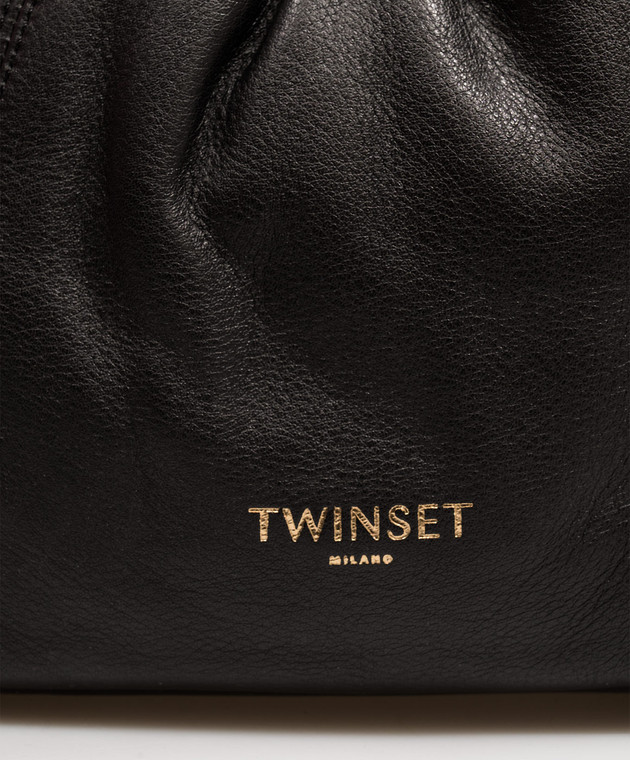 Twinset Черная кожаная сумка с тиснением логотипа 262TD8181 изображение 4