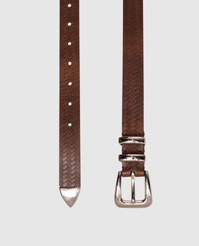 Brunello Cucinelli Коричневый кожаный ремень с брендовым тиснением MAUWR253P
