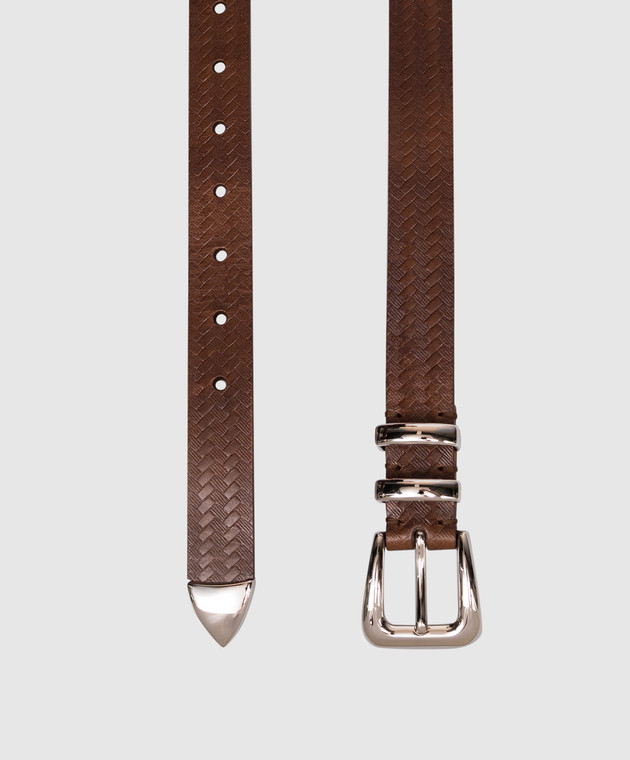 Brunello Cucinelli Коричневый кожаный ремень с брендовым тиснением MAUWR253P изображение 3