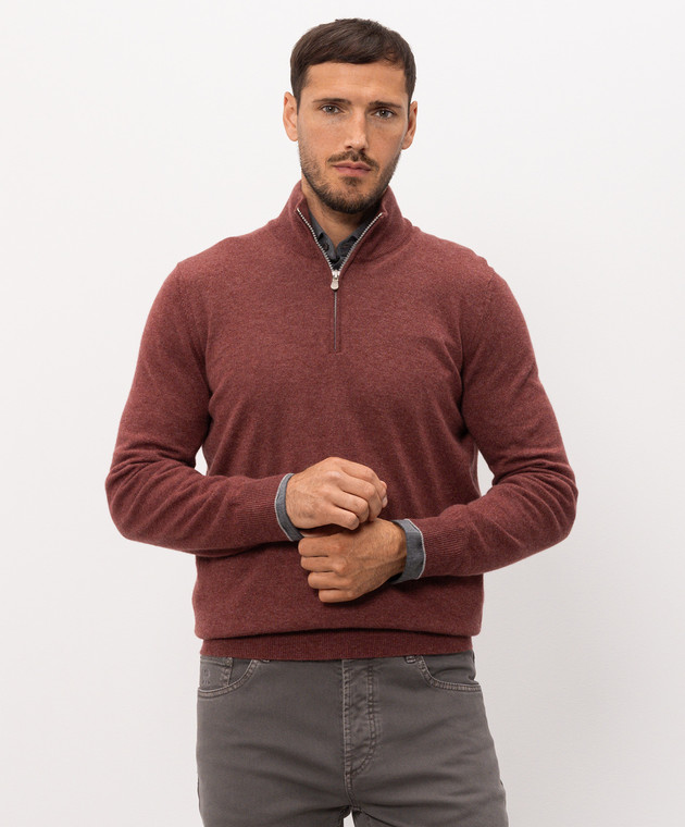 Brunello Cucinelli Бордовий джемпер з кашеміру M2200124 зображення 3