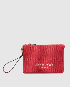 Jimmy Choo Червоний клатч з рафії з вишивкою логотипа ZIPPEDFLATPOUCHJYN