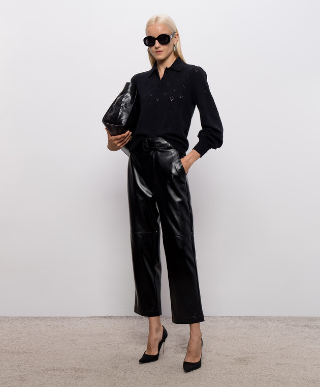 Twinset Черное поло с кашемиром с ажурным узором 262TP3022 изображение 2