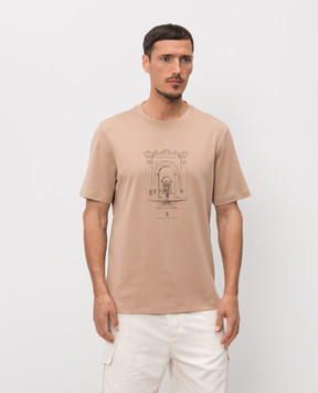 Brunello Cucinelli Коричнева футболка з принтом ML8248521P